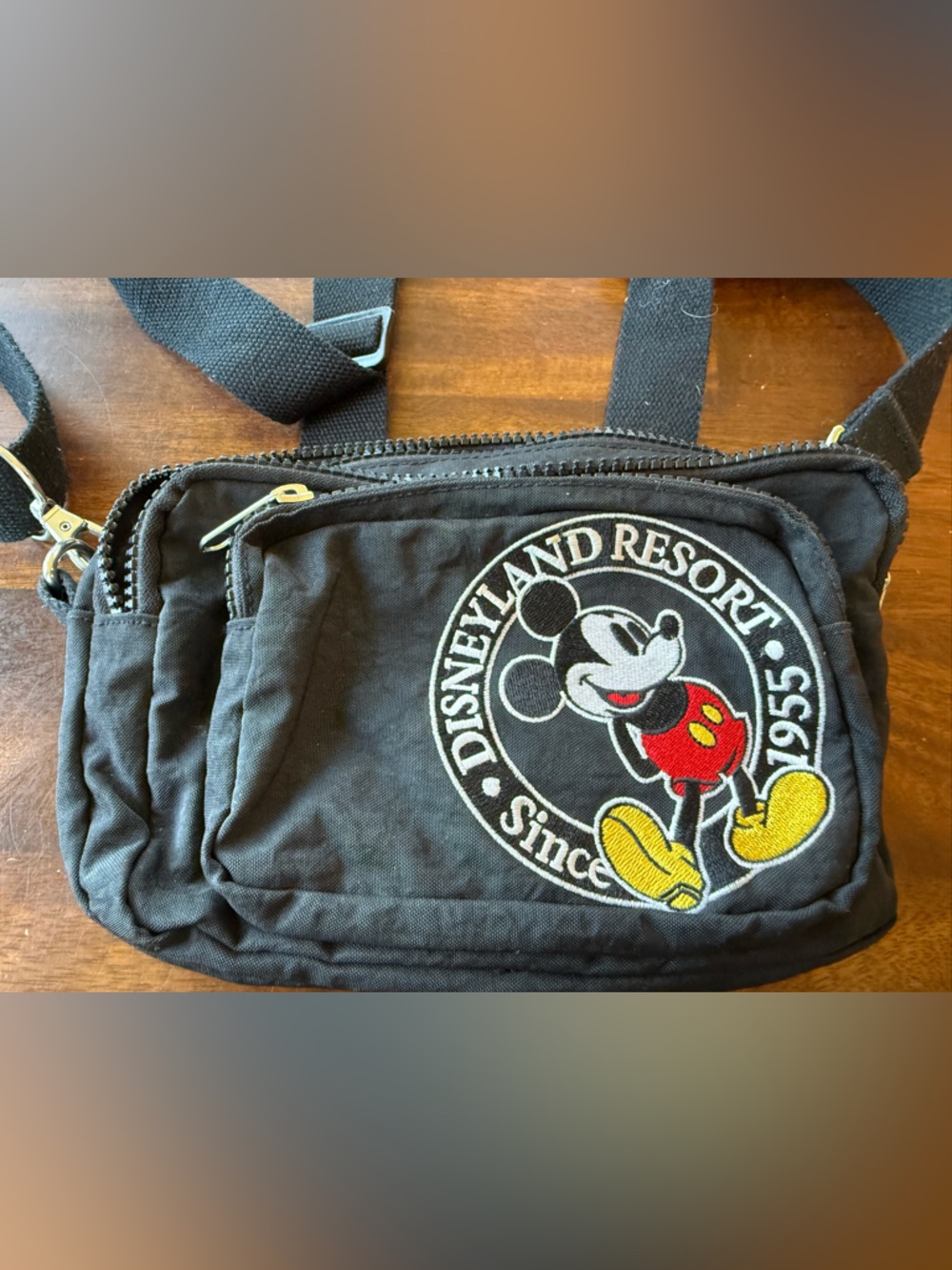 Disneyland Resort Black Mickey Nylon Canvas Crossbody Belt Bag